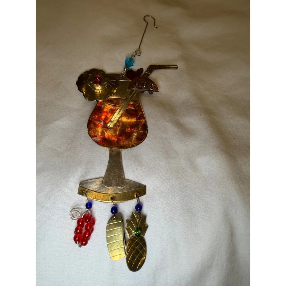 Tropical Cocktail Drink Mixed Metal Ornament Suncatcher Tiki Bar Decor Pineapple